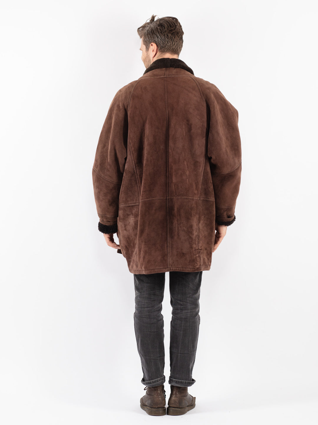 Vintage 80's Men Sheepskin Coat in Brown