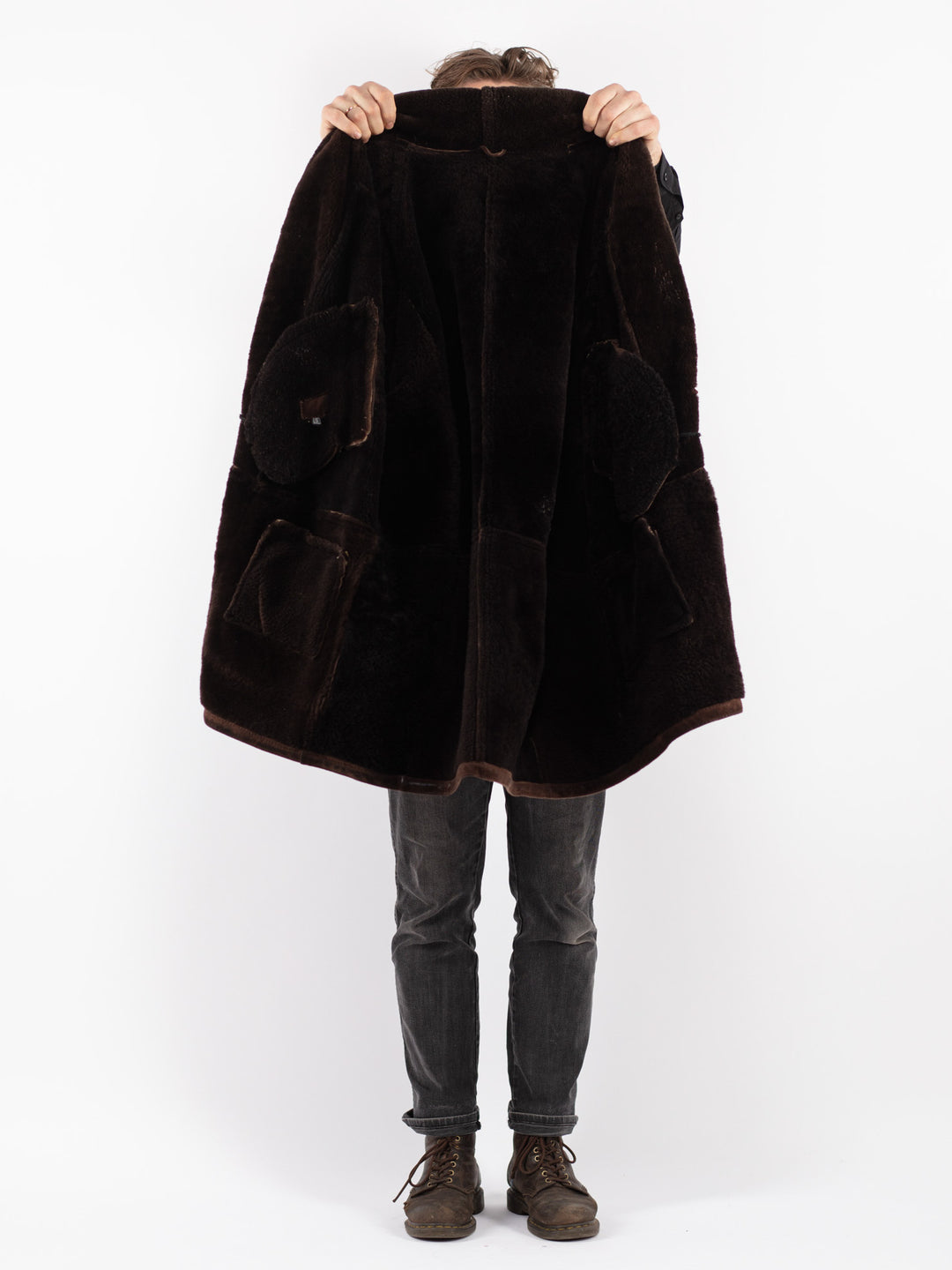 Vintage 80's Men Sheepskin Coat in Brown