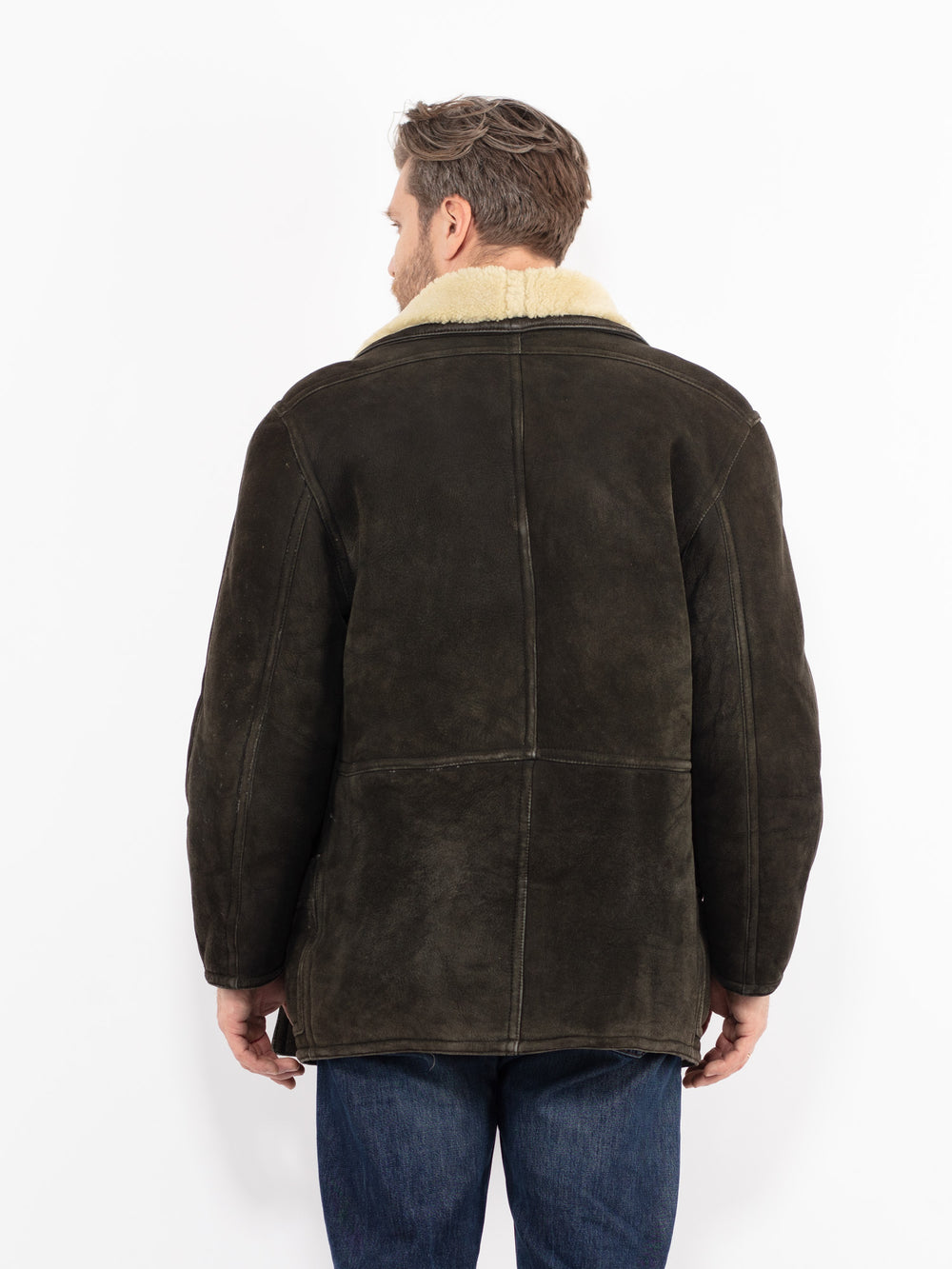 Vintage 80's Men Sheepskin Coat in BlackZ2655