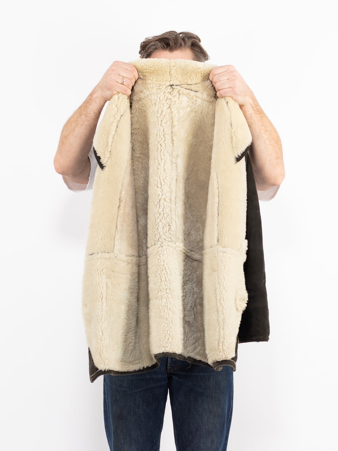 Vintage 80's Men Sheepskin Coat in BlackZ2655