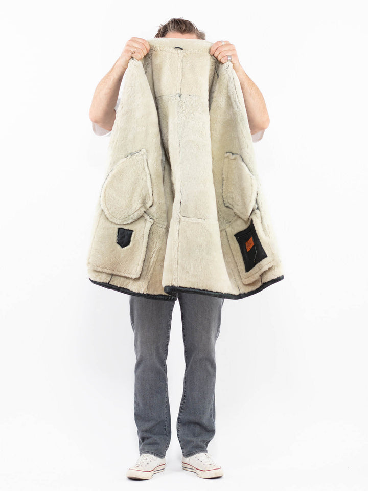 Vintage 80's Men Sheepskin Shearling Coat in GrayZ1925