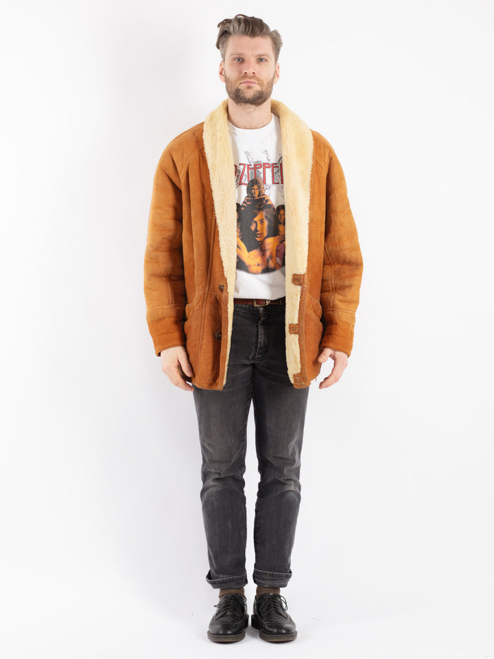 Vintage 80's Men Sheepskin Coat in Brown