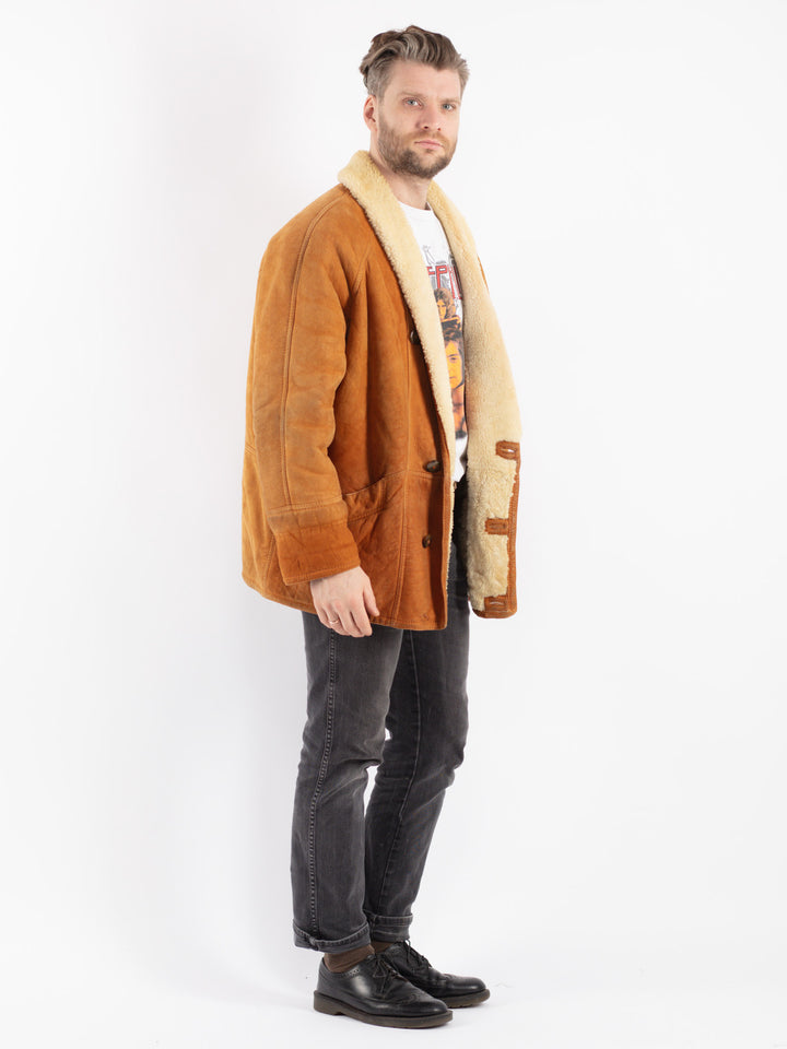Vintage 80's Men Sheepskin Coat in Brown
