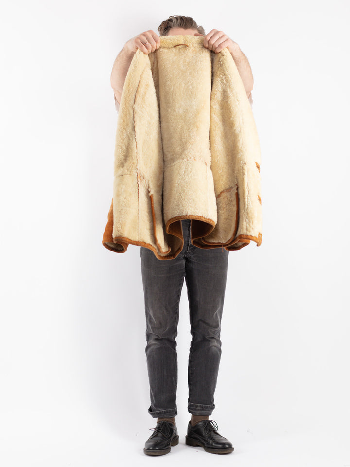 Vintage 80's Men Sheepskin Coat in Brown