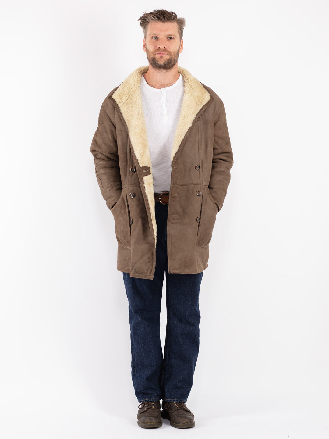 Vintage 80's Women Sheepskin Coat in Brown