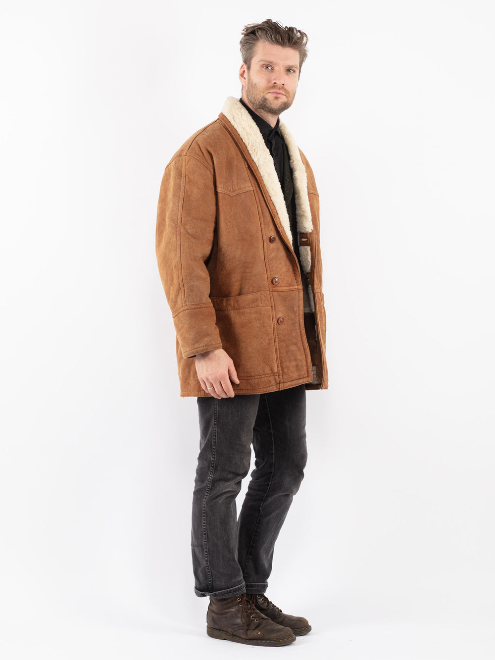 Vintage 80's Men Sheepskin Coat in Brown