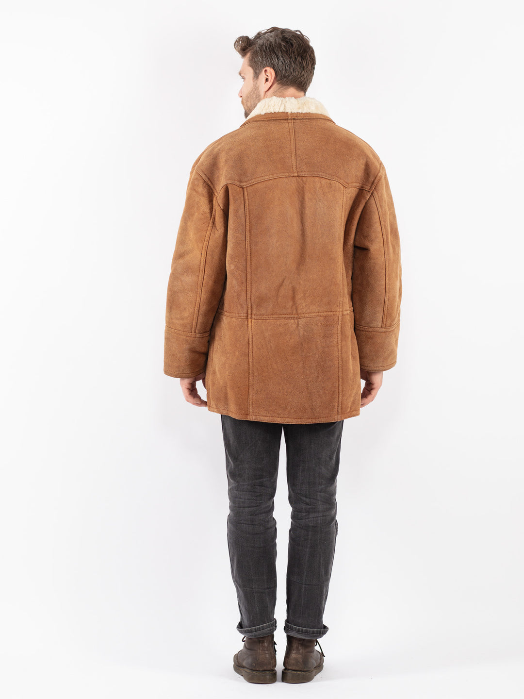 Vintage 80's Men Sheepskin Coat in Brown