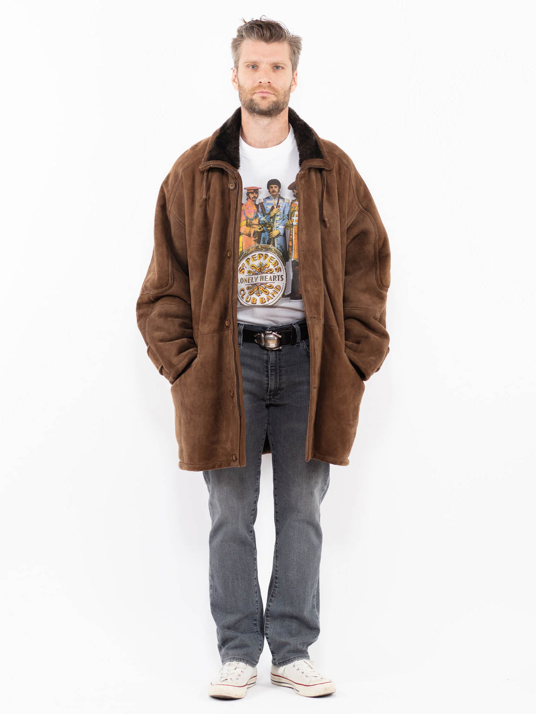Vintage 80's Men Sheepskin Coat in BrownZ1929