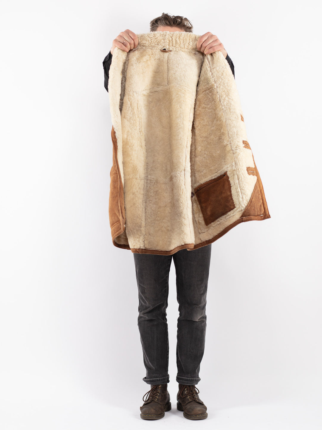Vintage 80's Men Sheepskin Coat in Brown