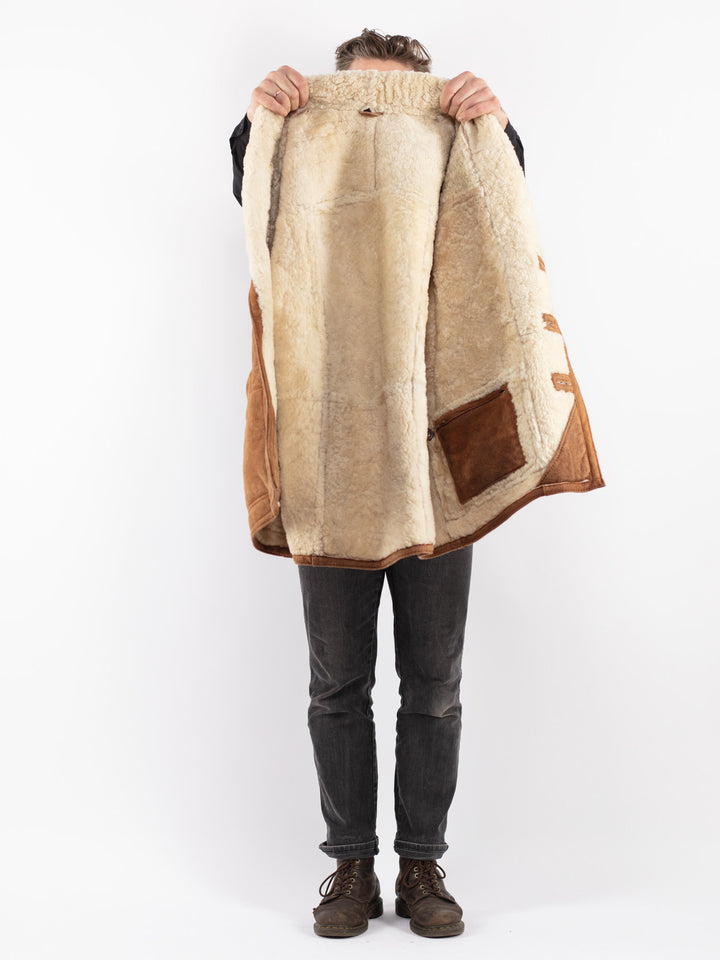 Vintage 80's Men Sheepskin Coat in Brown