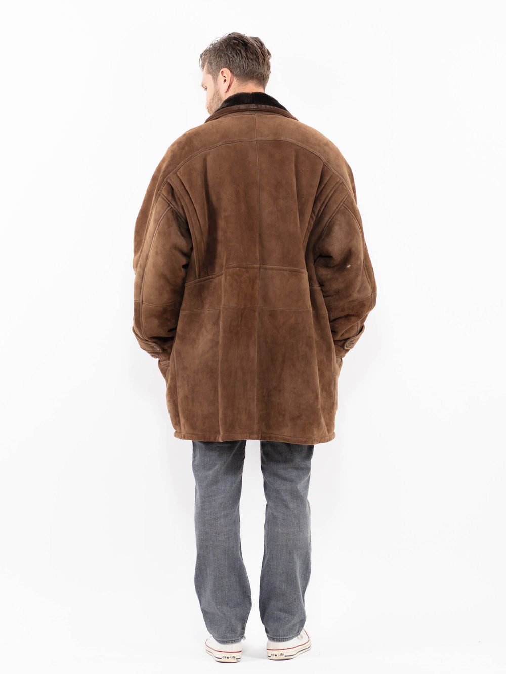 Vintage 80's Men Sheepskin Coat in BrownZ1929