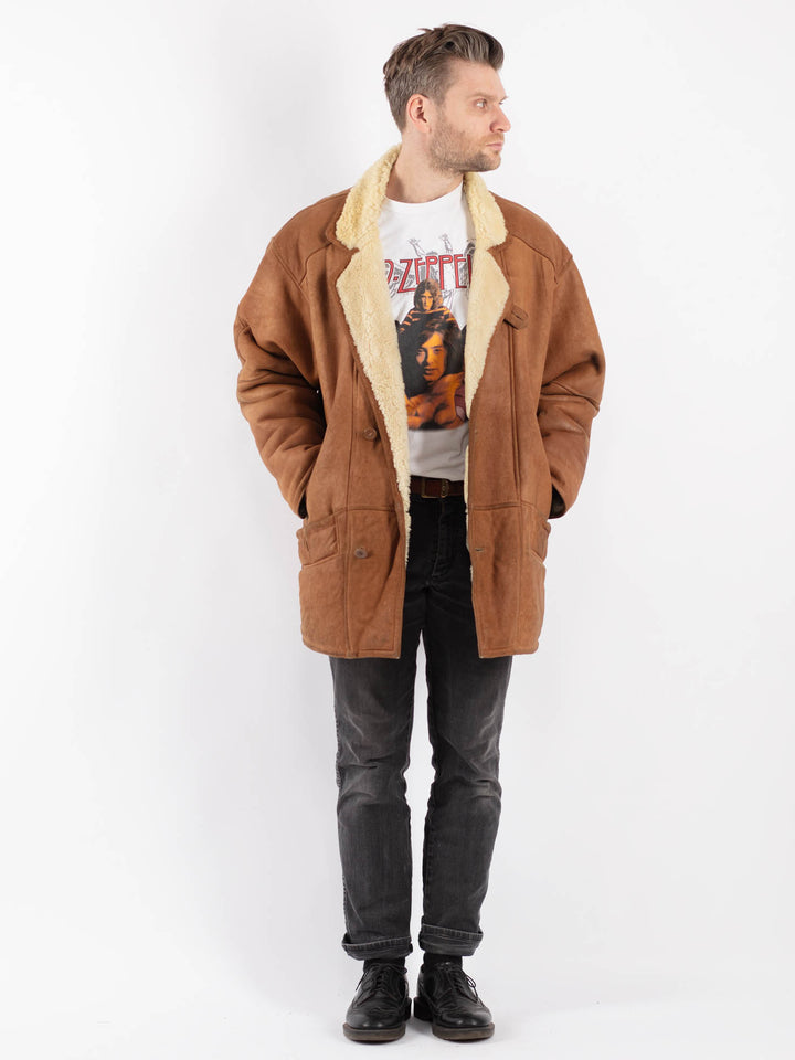 Vintage 80's Men Sheepskin Coat in Brown