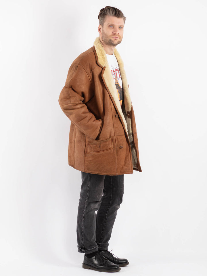 Vintage 80's Men Sheepskin Coat in Brown