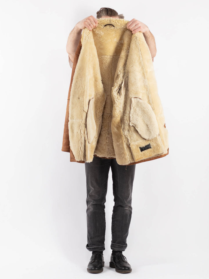 Vintage 80's Men Sheepskin Coat in Brown