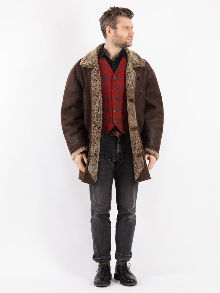 Vintage 80's Men Sheepskin Coat in BrownZ186