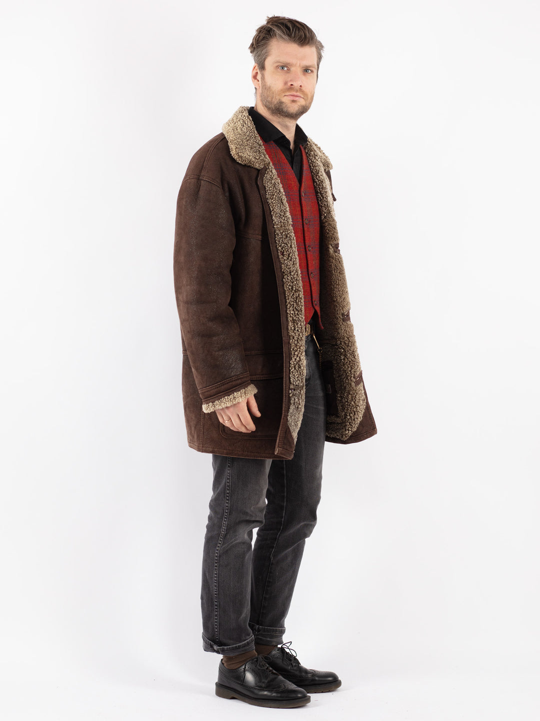 Vintage 80's Men Sheepskin Coat in BrownZ186
