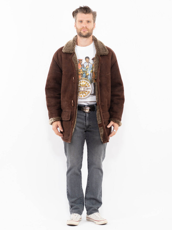 Vintage 80's Men Sheepskin Coat in Brown