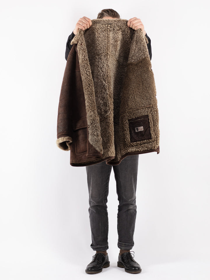 Vintage 80's Men Sheepskin Coat in BrownZ186