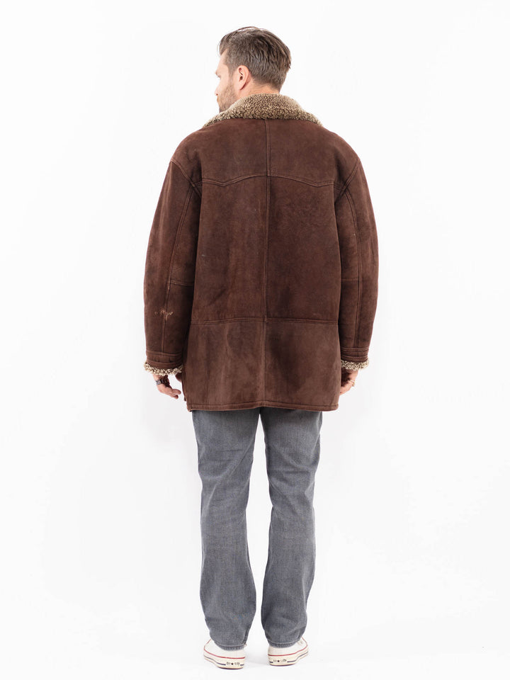 Vintage 80's Men Sheepskin Coat in Brown