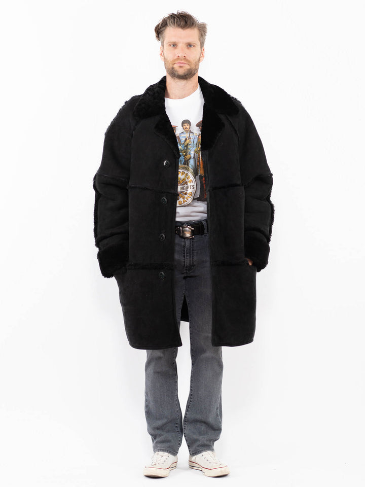 Vintage 80's Men Sheepskin Coat in BlackZ1933