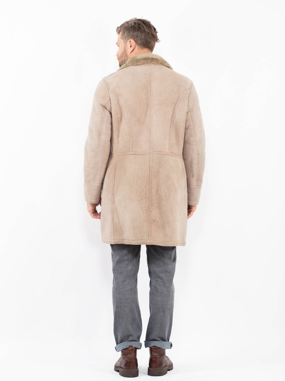 Vintage 80's Men Sheepskin Coat in BeigeZ2282
