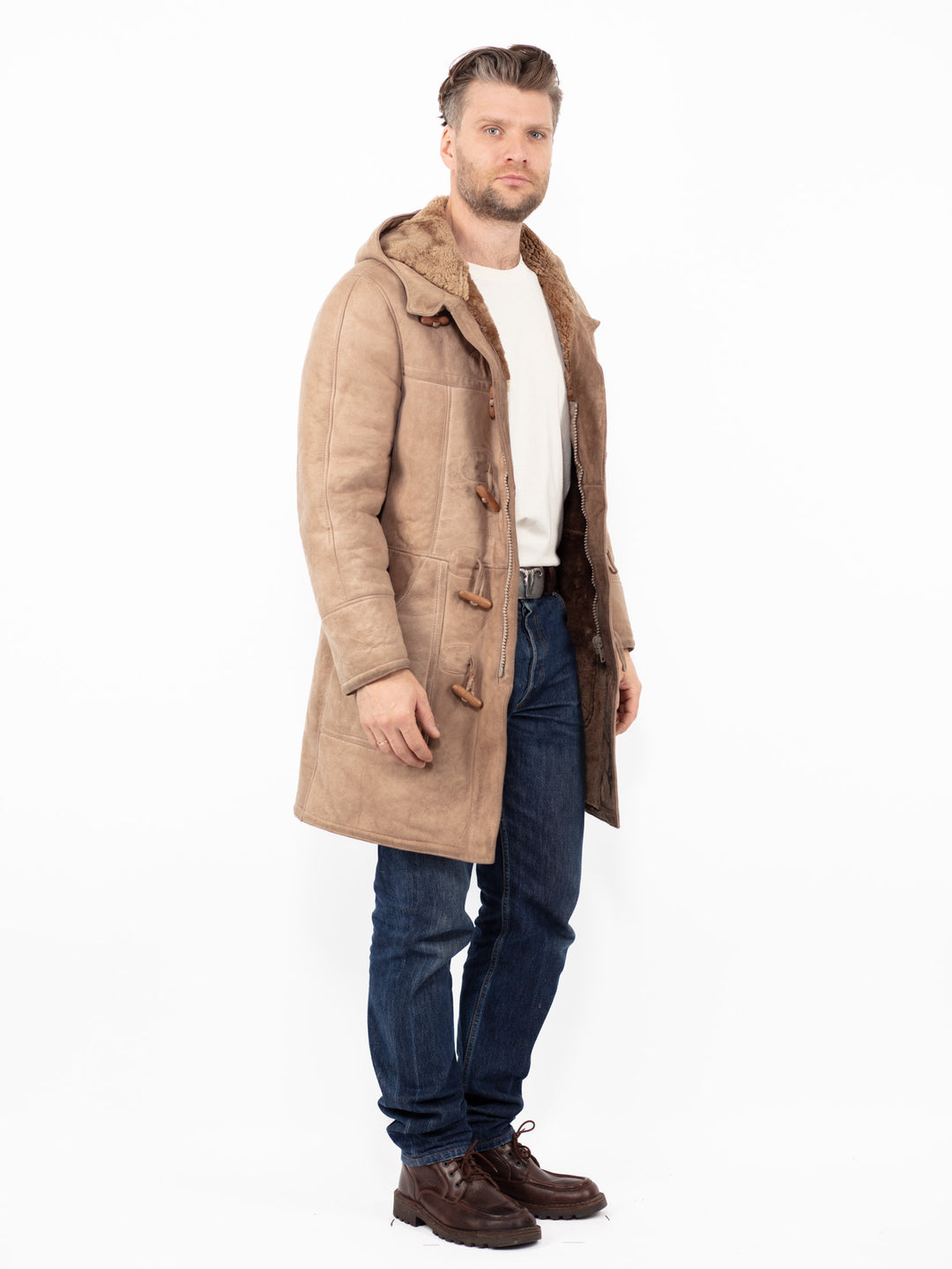 Vintage 80's Men Sheepskin Coat in BeigeZ2553