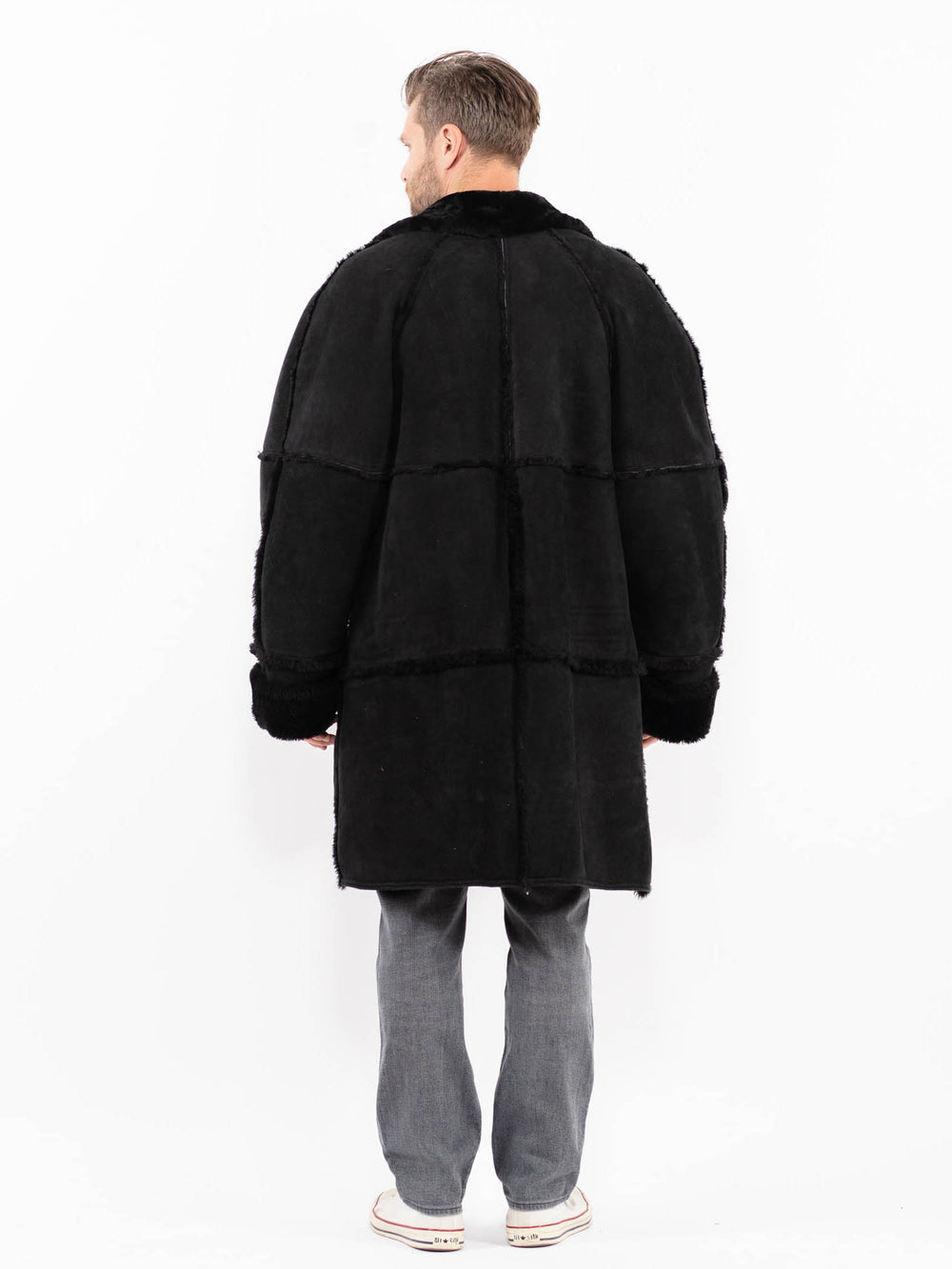 Vintage 80's Men Sheepskin Coat in BlackZ1933