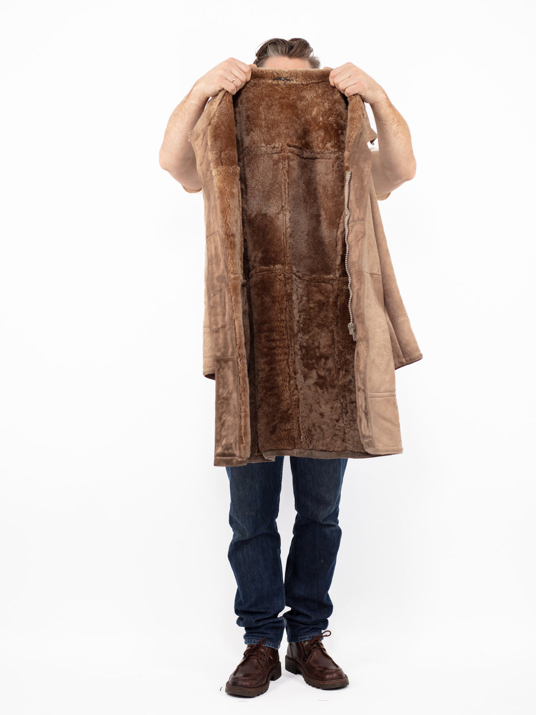 Vintage 80's Men Sheepskin Coat in BeigeZ2553