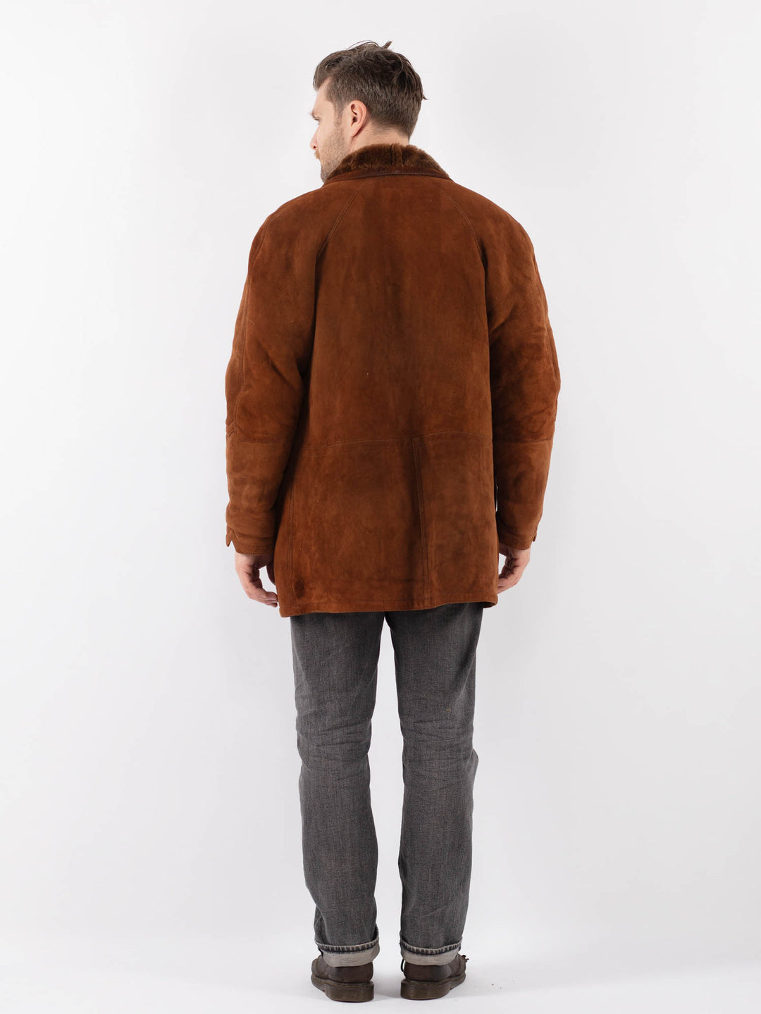 Vintage 80's Men Sheepskin Shearling Coat in BrownZ1118