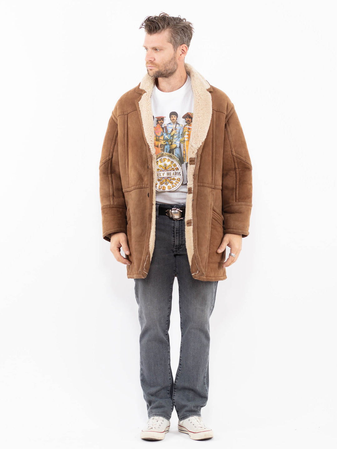 Vintage 80's Men Sheepskin Coat in BrownZ1936