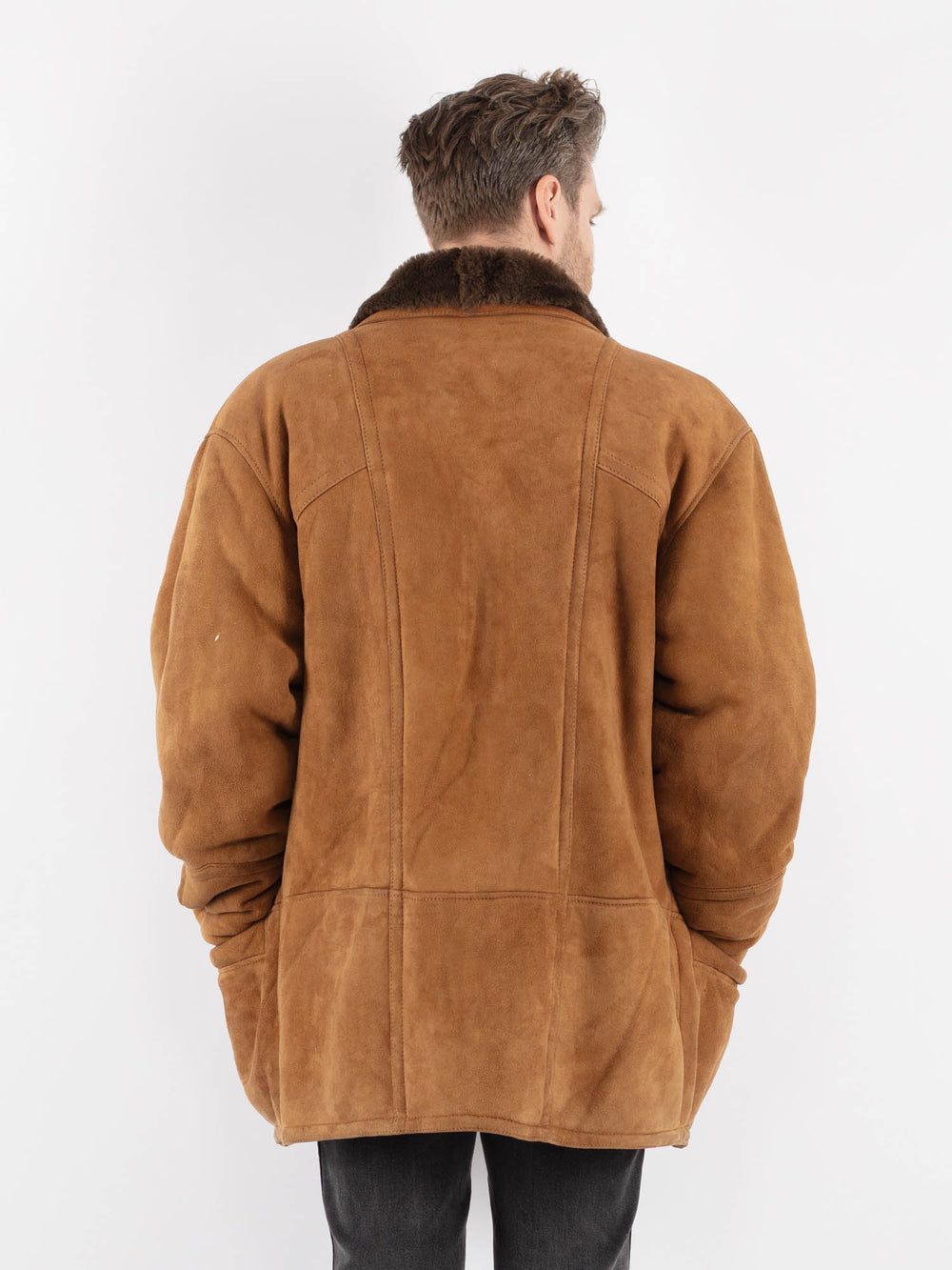 Vintage 80's Men Sheepskin Shearling Coat in Brown - NorthernGrip