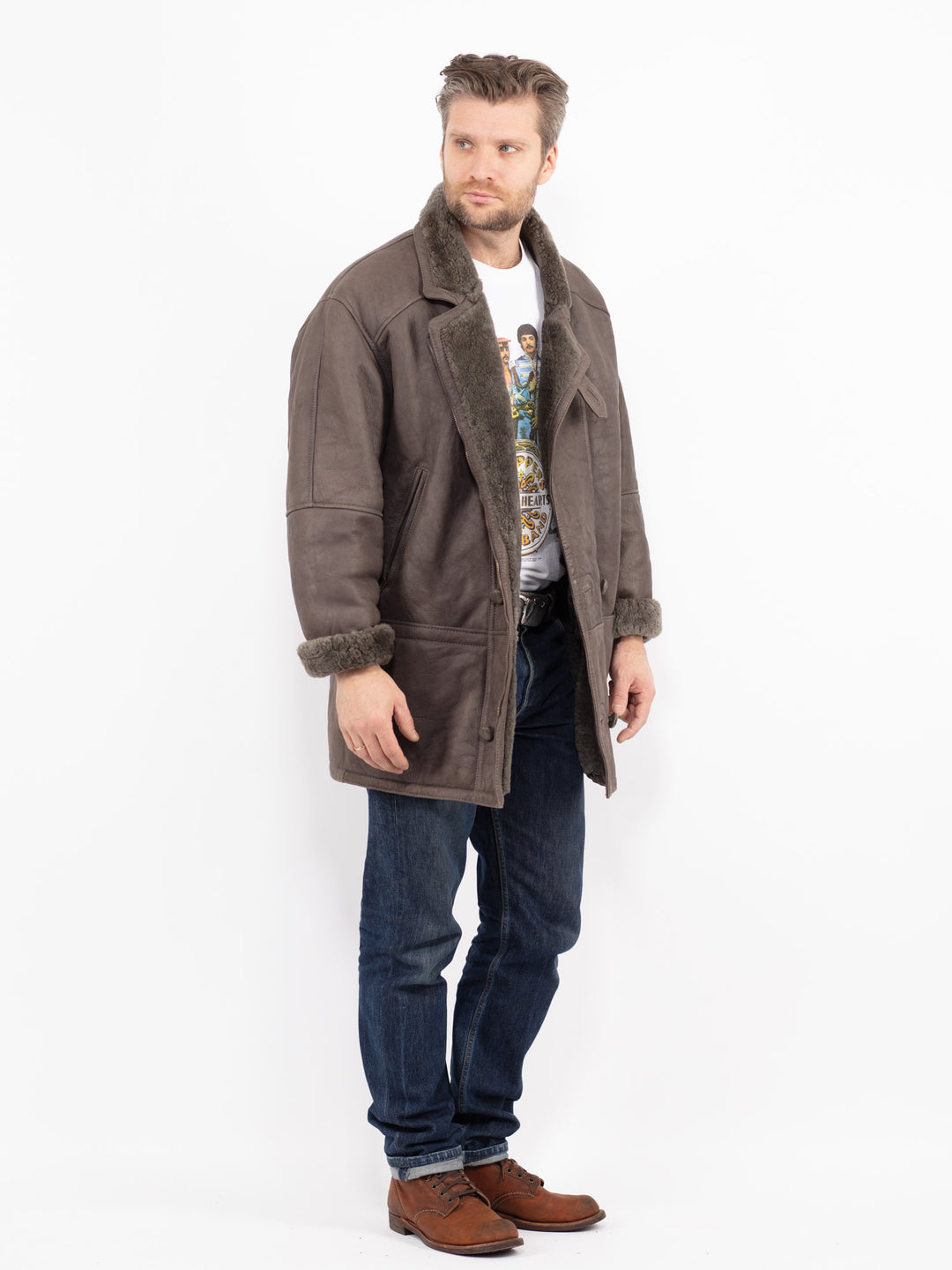Vintage 80's Men Sheepskin Coat in GrayZ2667