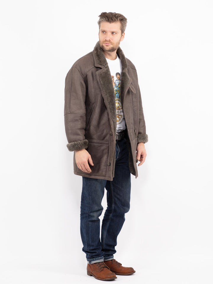 Vintage 80's Men Sheepskin Coat in GrayZ2667