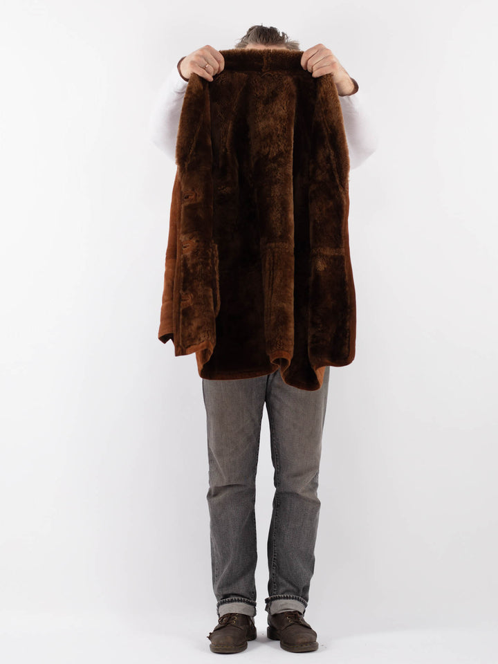 Vintage 80's Men Sheepskin Shearling Coat in BrownZ1118