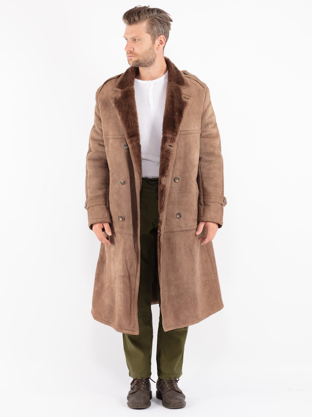 Vintage 80's Men Sheepskin Coat in Brown