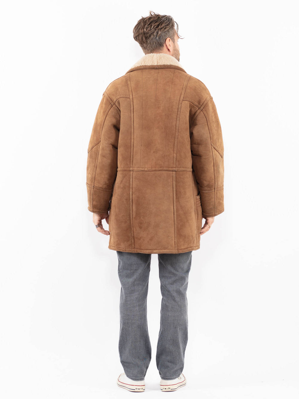 Vintage 80's Men Sheepskin Coat in BrownZ1936