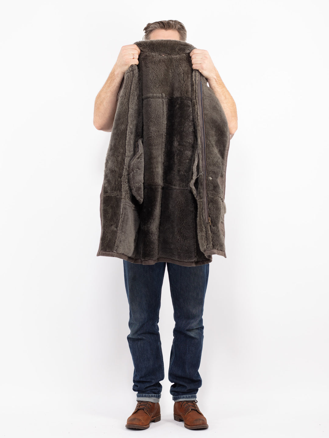 Vintage 80's Men Sheepskin Coat in GrayZ2667