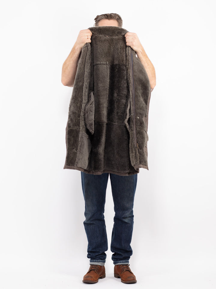 Vintage 80's Men Sheepskin Coat in GrayZ2667
