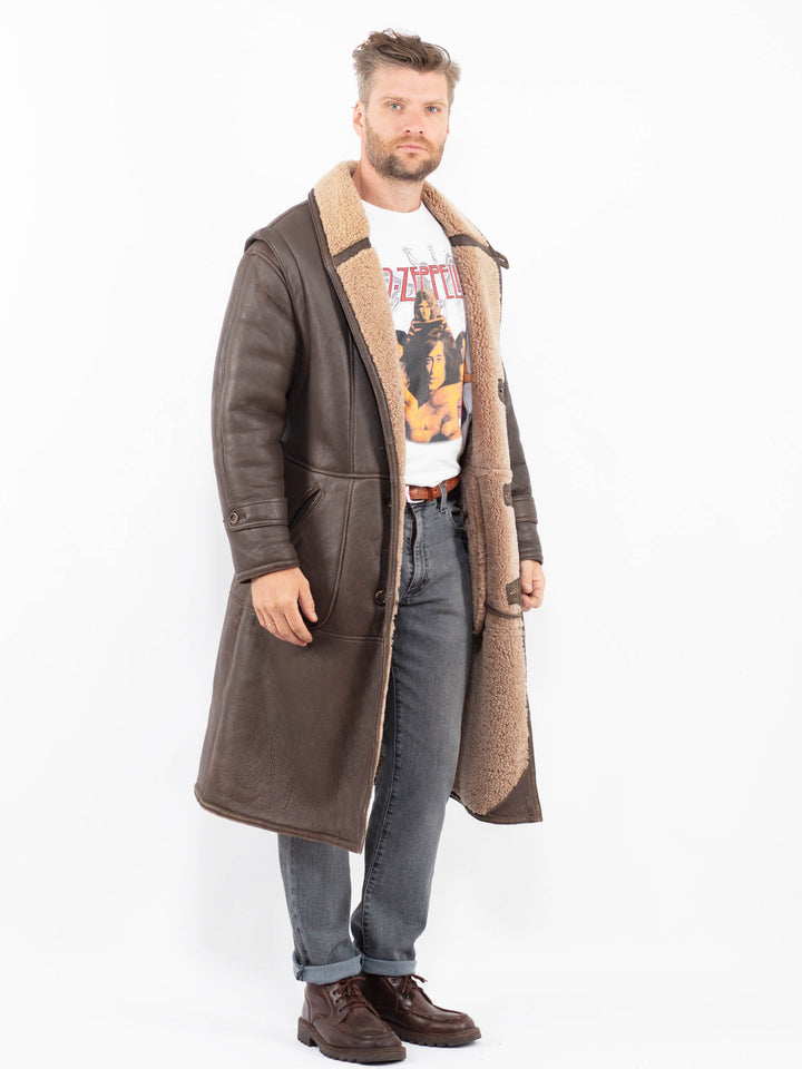 Vintage 80's Men Sheepskin Shearling Coat in BrownZ2286