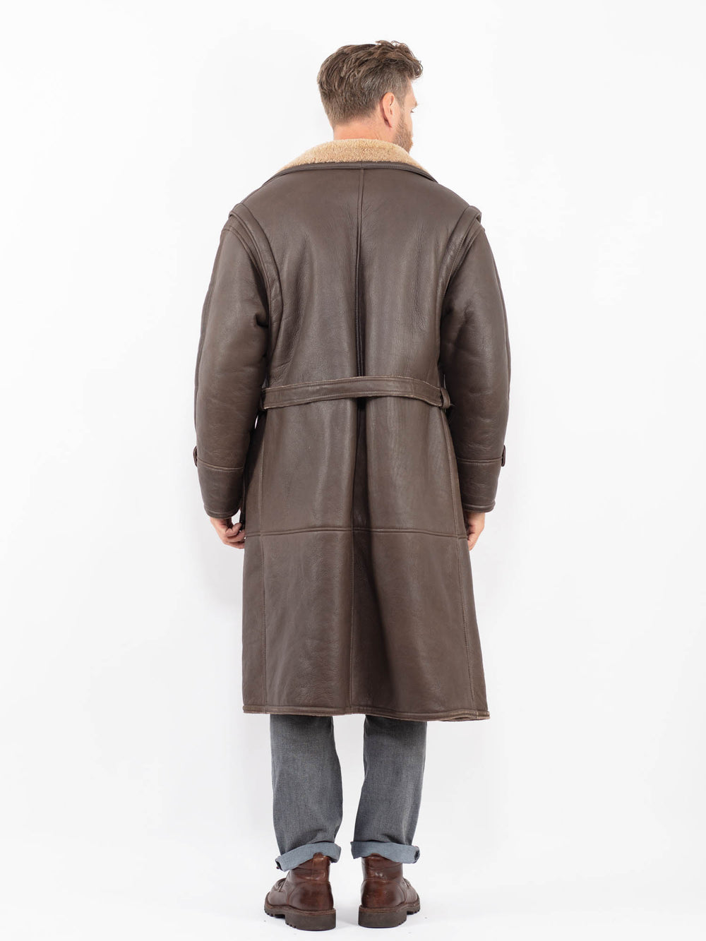 Vintage 80's Men Sheepskin Shearling Coat in BrownZ2286