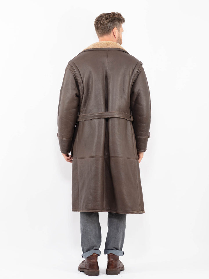 Vintage 80's Men Sheepskin Shearling Coat in BrownZ2286