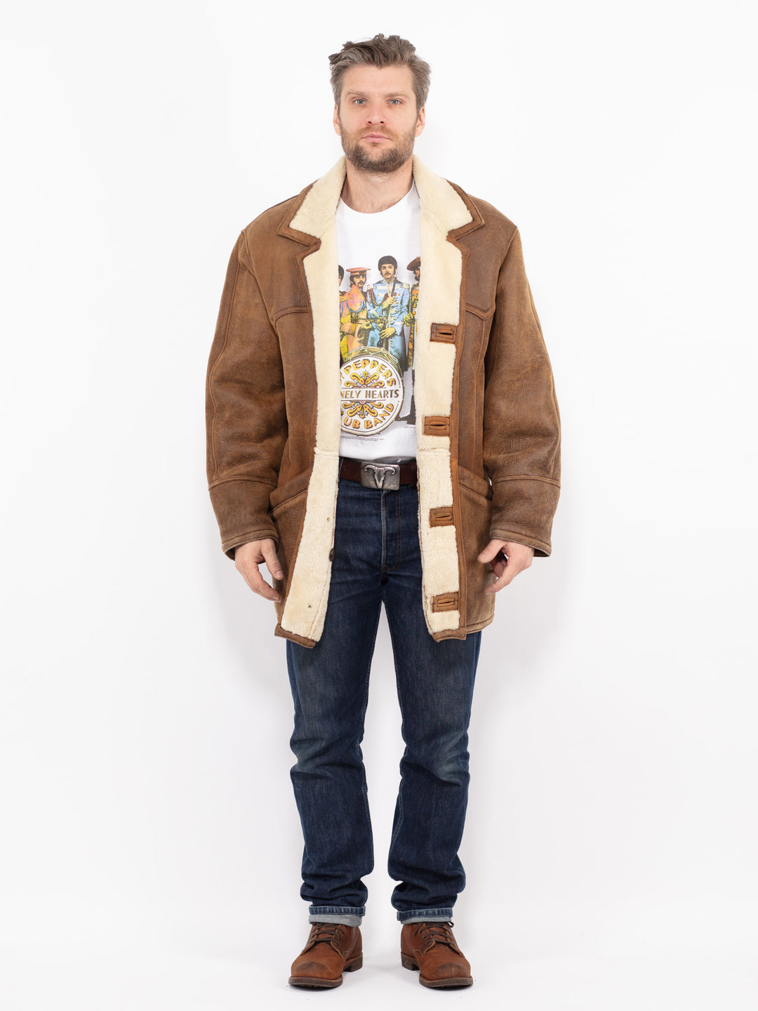 Vintage 80's Men Sheepskin Coat in BrownZ2668