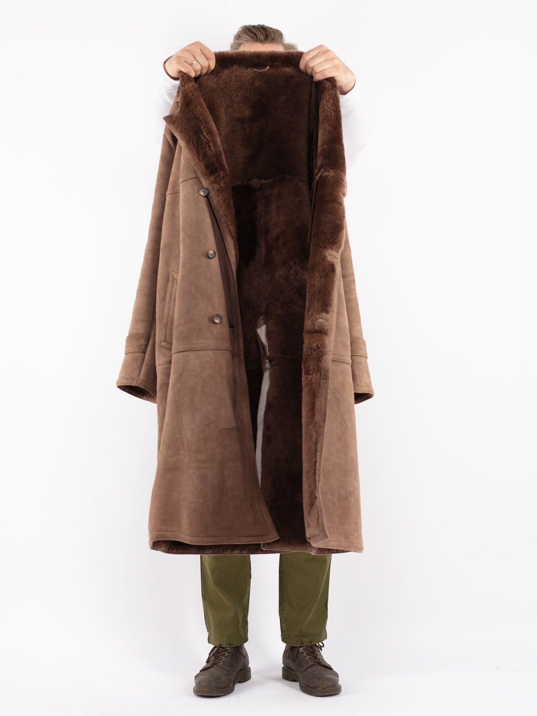 Vintage 80's Men Sheepskin Coat in Brown