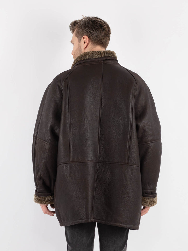 Vintage 80's Men Oversized Sheepskin Coat in Brown - NorthernGrip