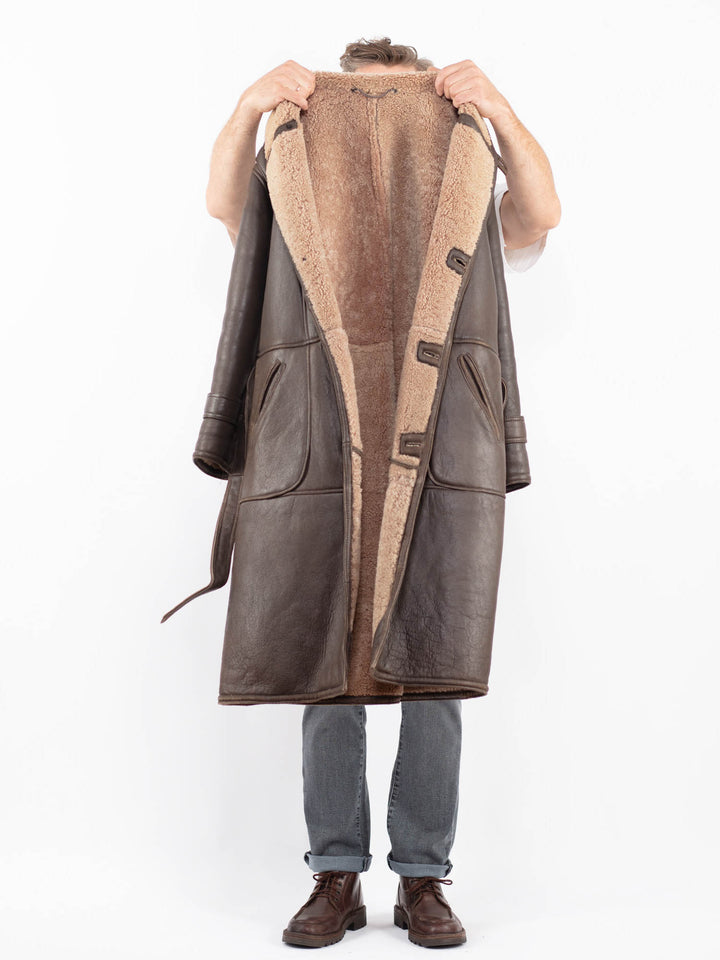 Vintage 80's Men Sheepskin Shearling Coat in BrownZ2286