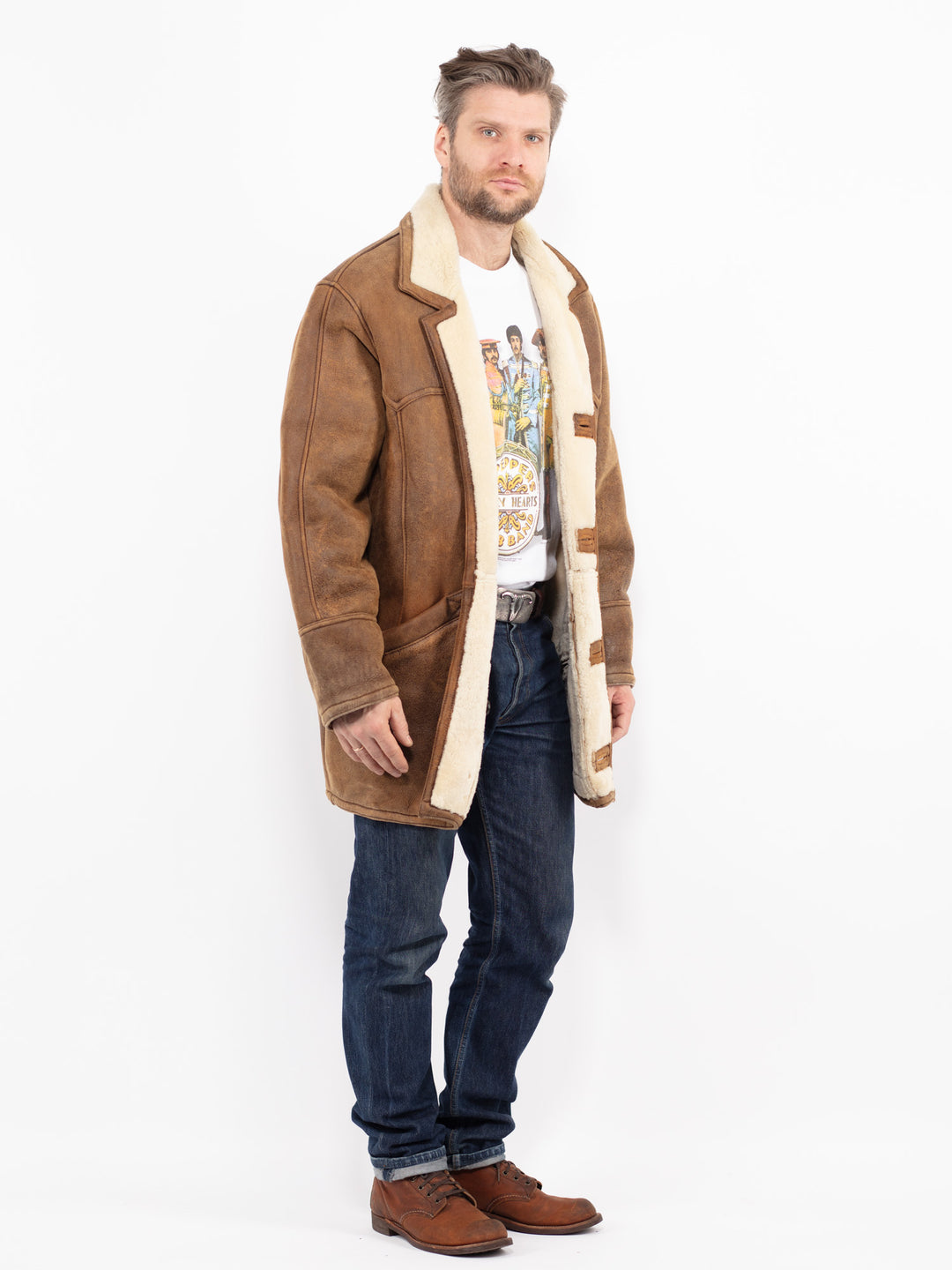 Vintage 80's Men Sheepskin Coat in BrownZ2668