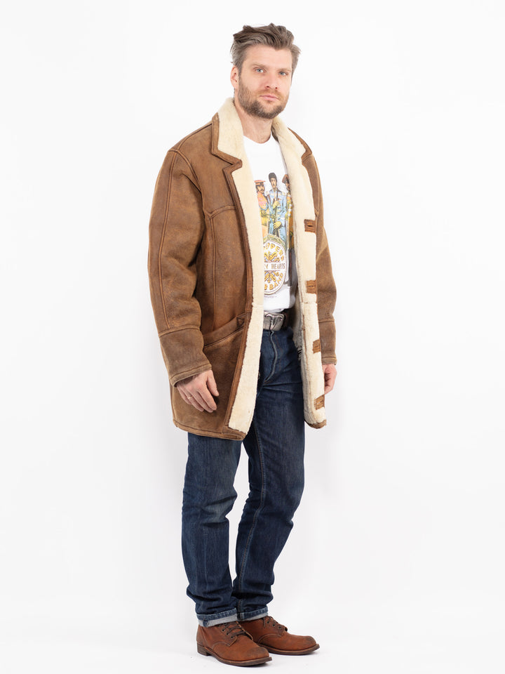 Vintage 80's Men Sheepskin Coat in BrownZ2668