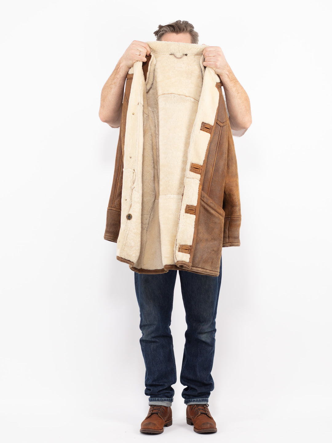 Vintage 80's Men Sheepskin Coat in BrownZ2668