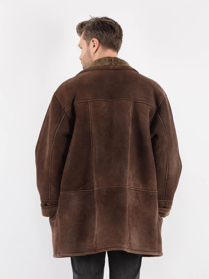 Vintage 80's Men Oversized Sheepskin Coat in Brown - NorthernGrip