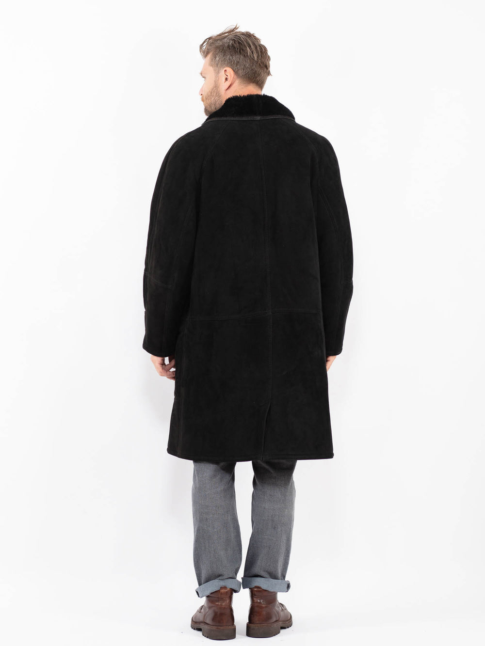 Vintage 80's Men Sheepskin Shearling Coat in BlackZ2288